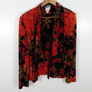 Vintage Blazer Tank Top Set Womens 12 Black Red Floral Lightweight Beads 70s 80s
